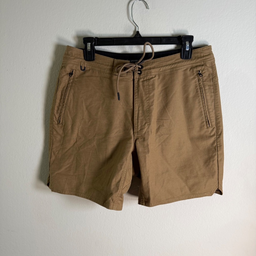Roark Layover Traveler Shorts Mens 31 Khaki Brown Stretch Travel Adventure 17.5"